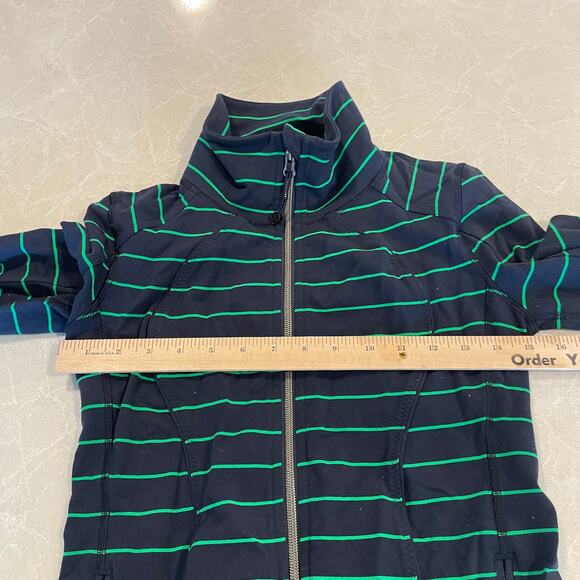 Lululemon women's striped athletic zip jacket size 4 navy green full zip workout - Picture 6 of 14